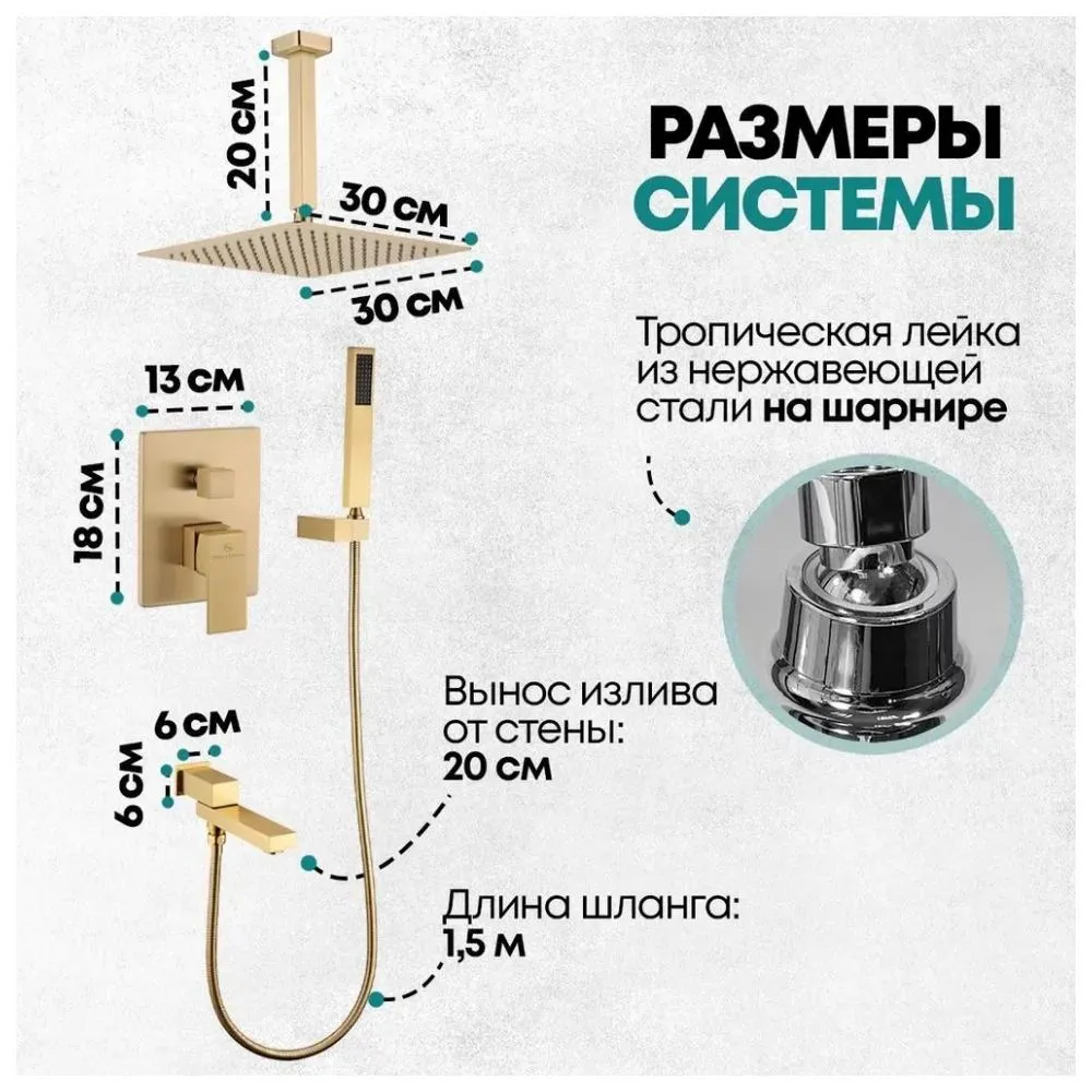 Душевая система встраиваемая Grocenberg GB5089MG-2, матовое золото