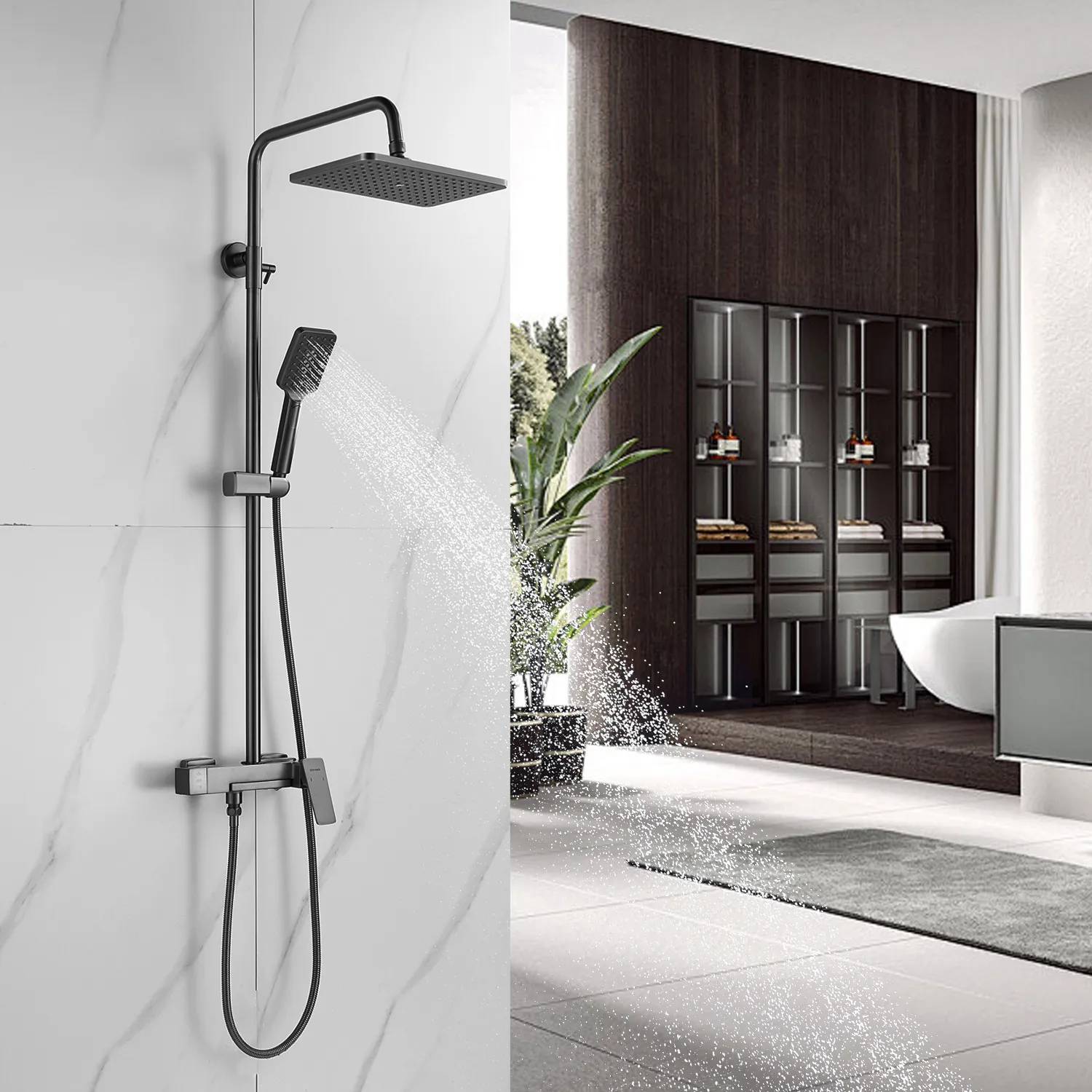 Душевая система Shevanik S8936T, оружейная сталь