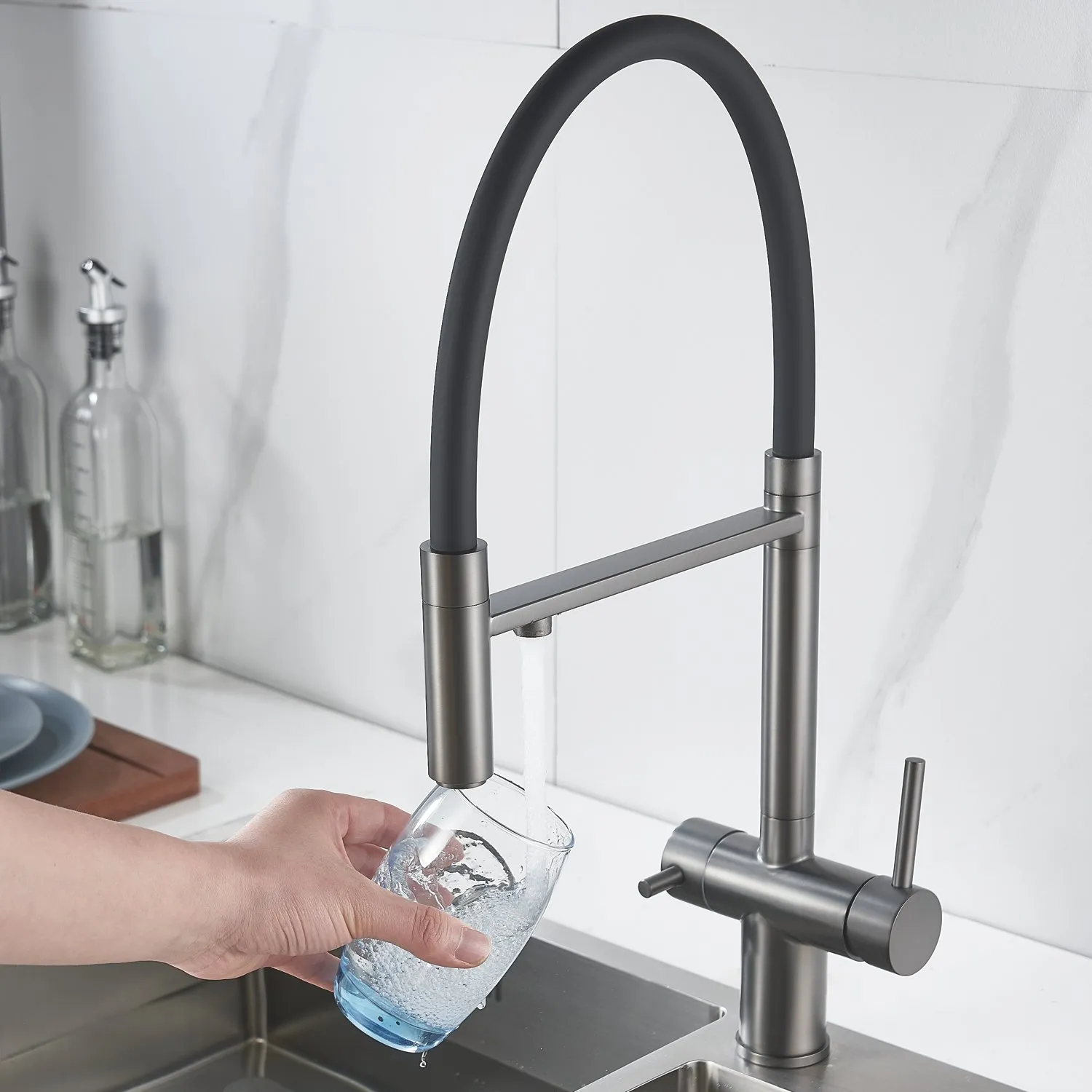 Смеситель для кухни с подключением фильтра Shevanik S178T, оружейная сталь