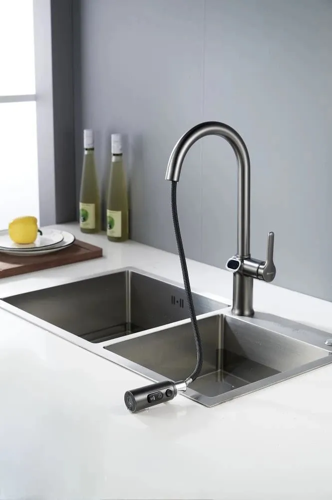 Смеситель для кухни с индикатором температуры Knotlor KN-100/GM, вороненая сталь