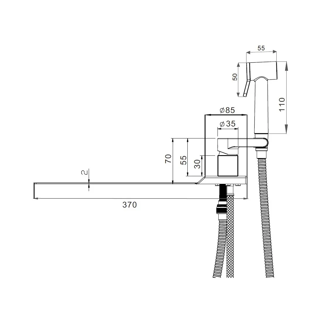Гигиенический душ со смесителем на борт унитаза D-Lin D182204, хром