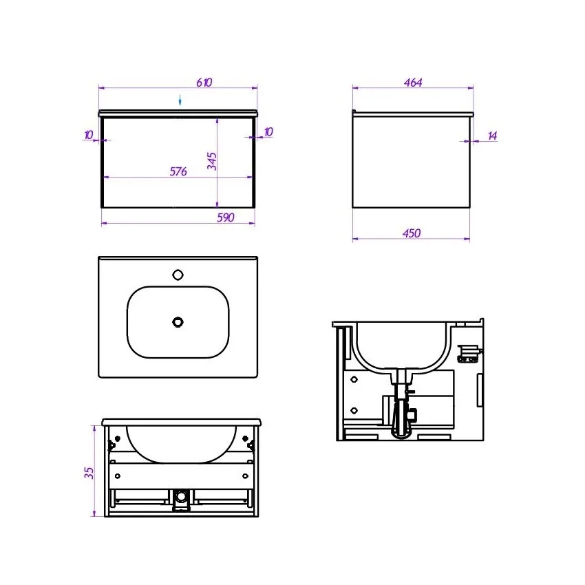 Тумба под раковину подвесная La Fenice Terra FNC-01-TER-G-60, серо-зеленая