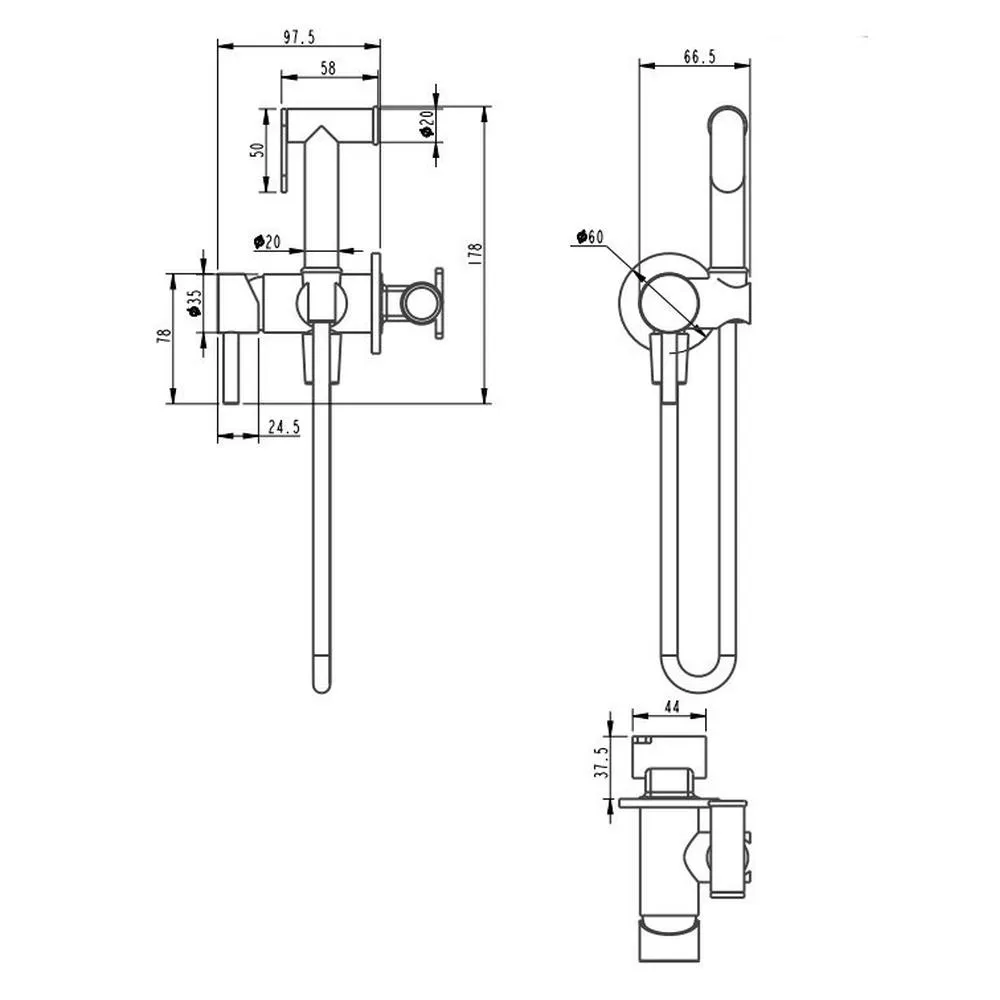 Гигиенический душ со смесителем встраиваемый Grocenberg GB001BG, графит