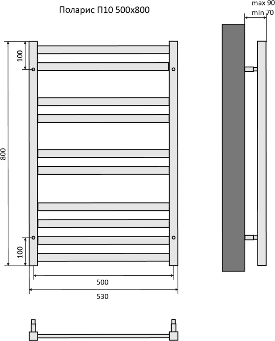 Полотенцесушитель водяной Aquatek Поларис П10 500х800, черный муар