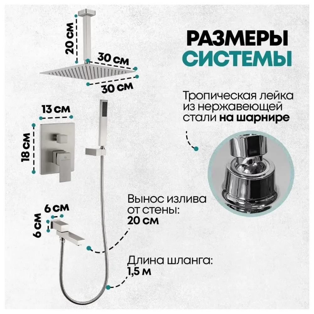 Душевая система встраиваемая Grocenberg GB5089NK-2, никель