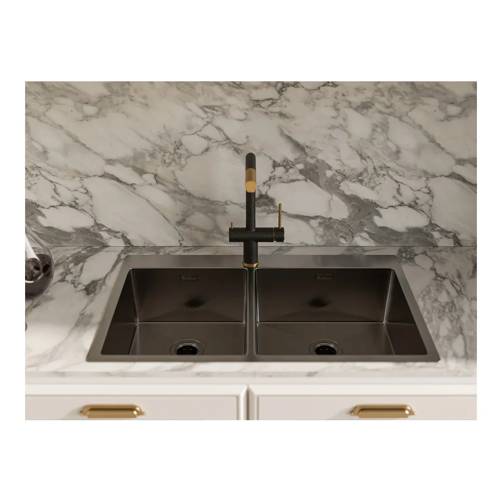 Смеситель для кухни с подключением фильтра Rivelato Lugano 1523513, антрацит/золото