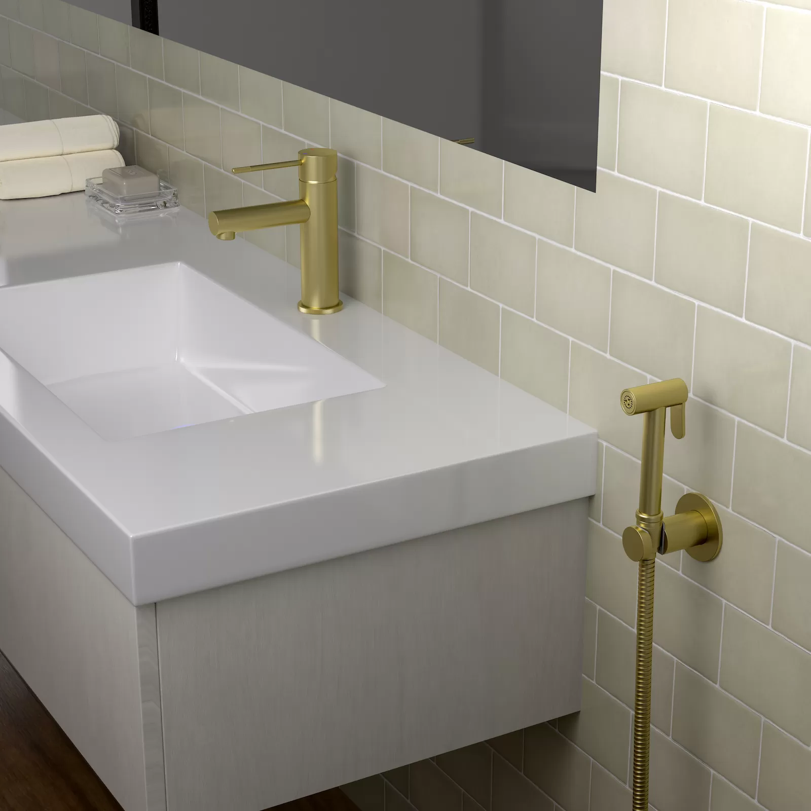 Смеситель для раковины с гигиеническим душем Timo Saona золото матовое (2360/17G)