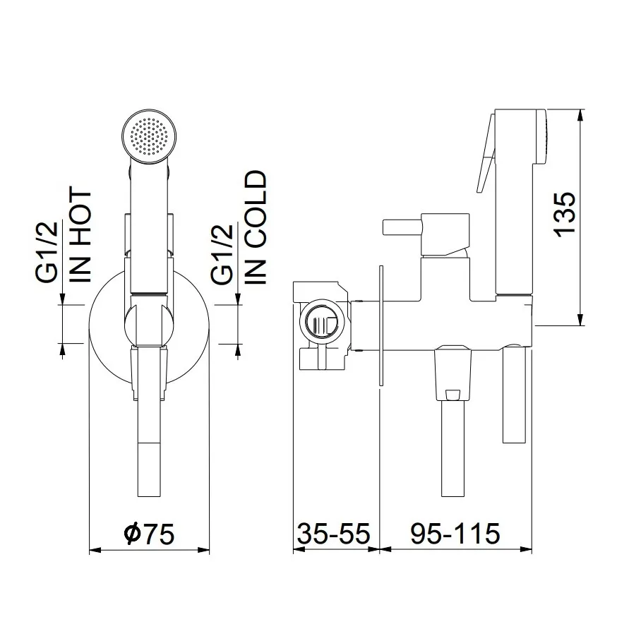 Гигиенический душ со смесителем Webert Elio EL870303560PVC, черный