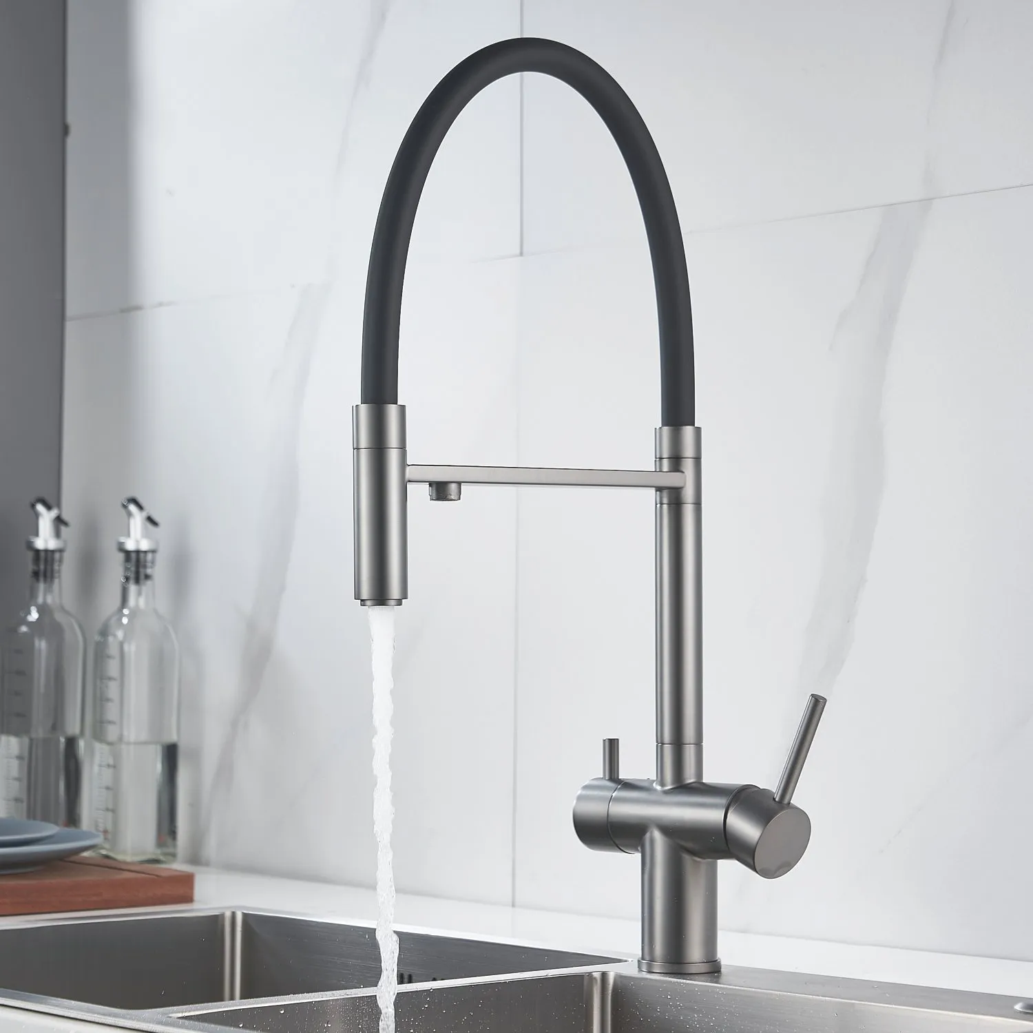 Смеситель для кухни с подключением фильтра Shevanik S178T, оружейная сталь