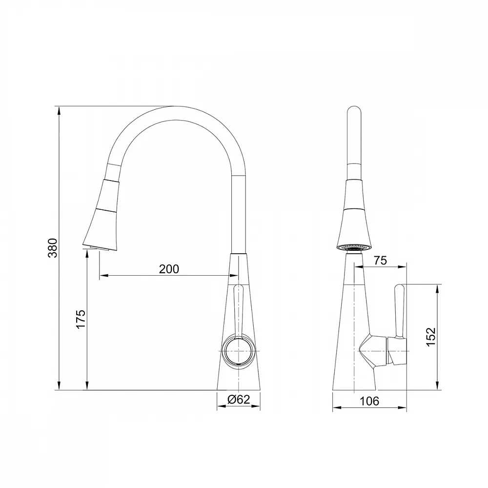 Смеситель для кухни с гибким изливом и режимом душ Prohanss P02.4406, хром