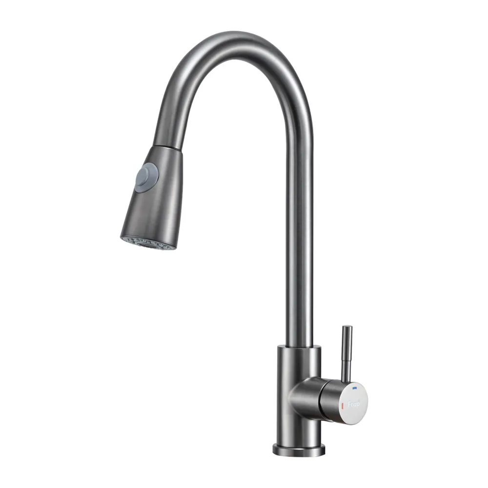 Смеситель для кухни с выдвижным изливом и режимом душ FRAP F60991-9, оружейная сталь