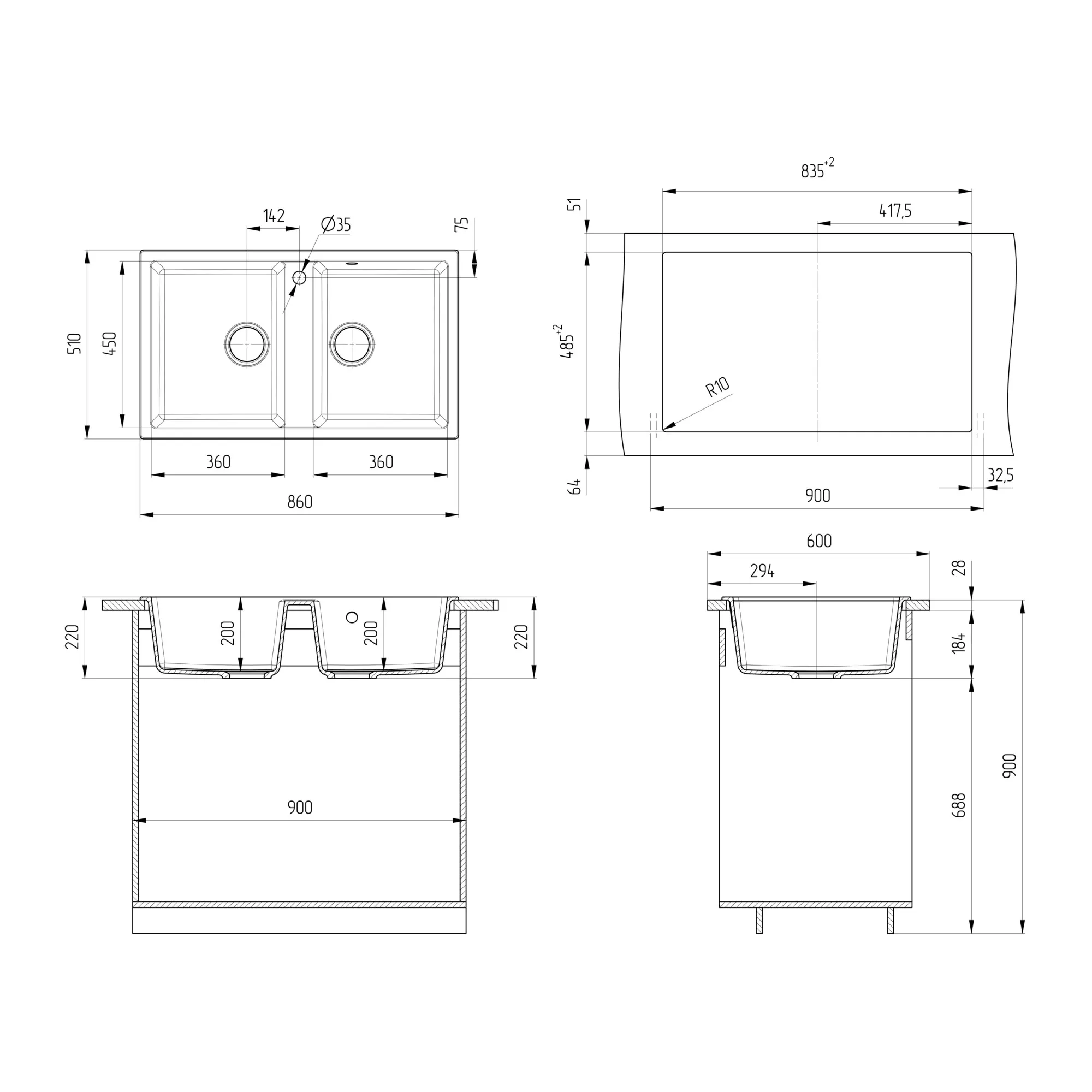 Кухонная мойка Ulgran U-708-331, белый