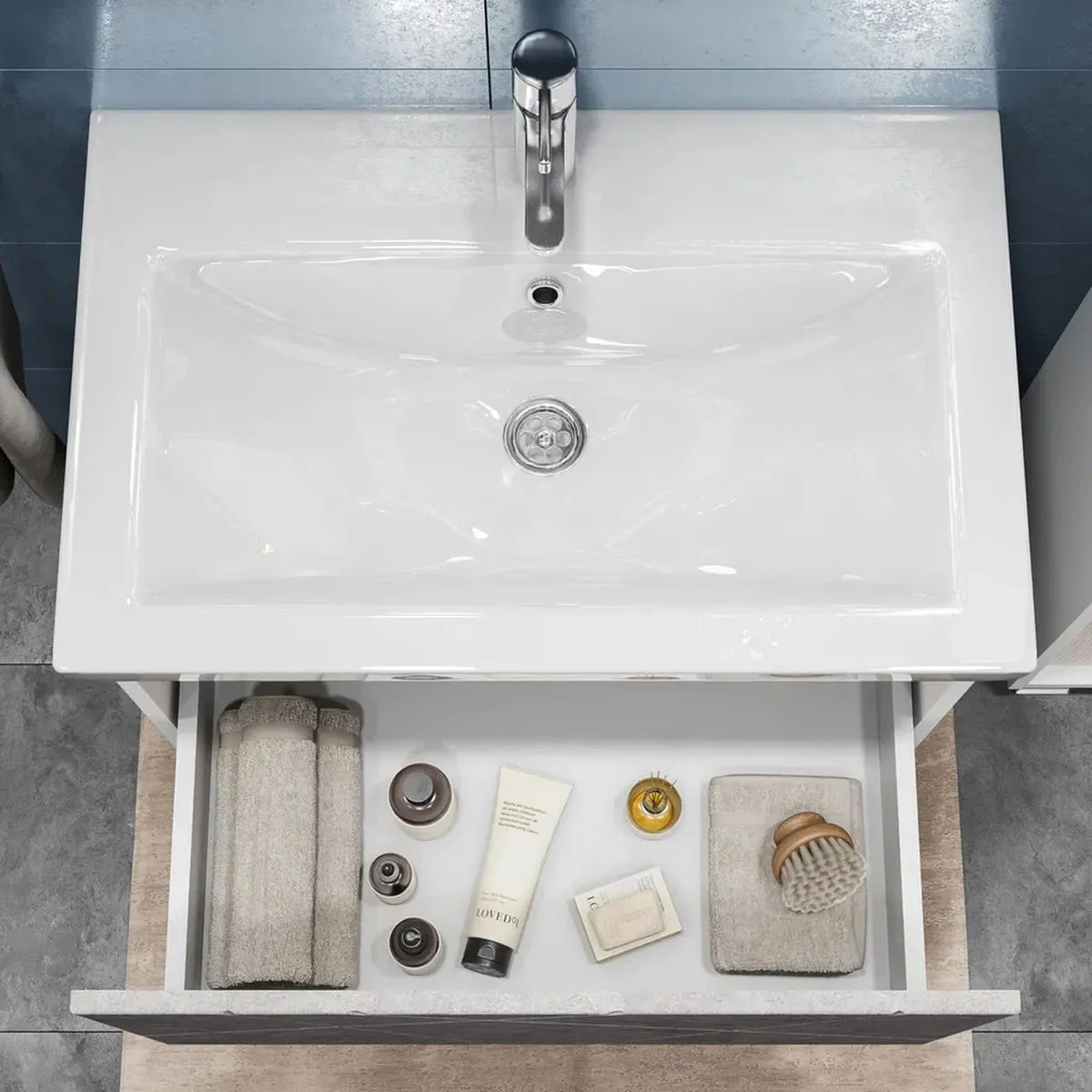 Тумба с раковиной подвесная VIGO Geometry 034 бетон, 70 см