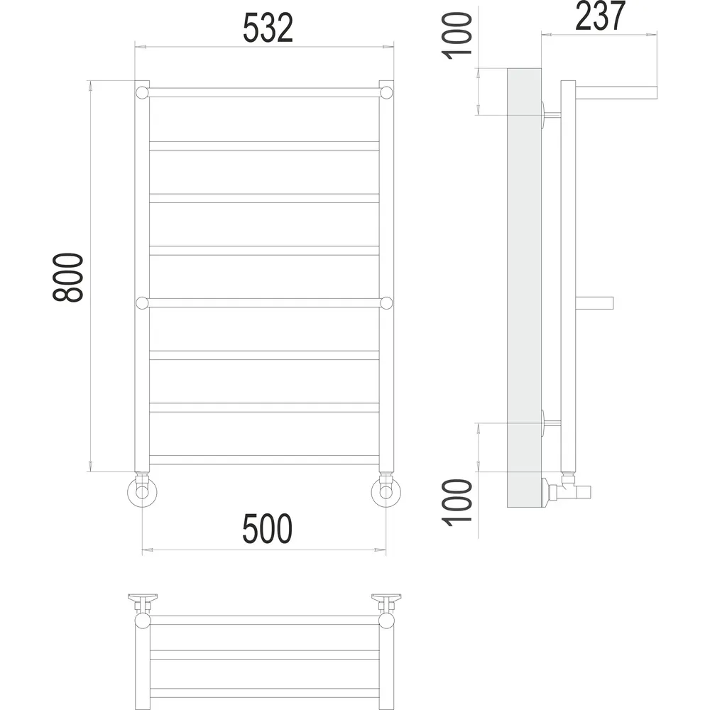 Полотенцесушитель водяной с полкой Terminus Аврора П8 50х80, хром