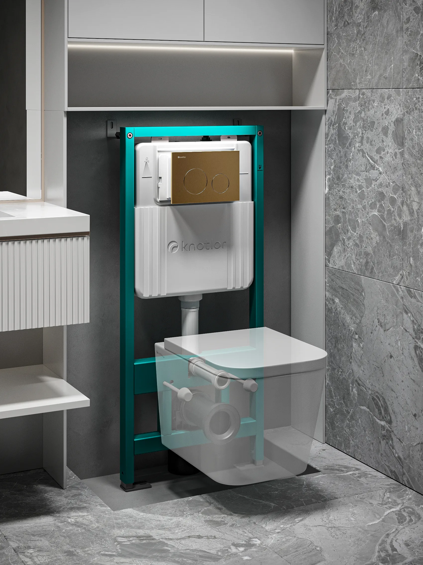 Инсталляция для подвесного унитаза Knotlor ISWC505FG (серия 1), бирюзовый