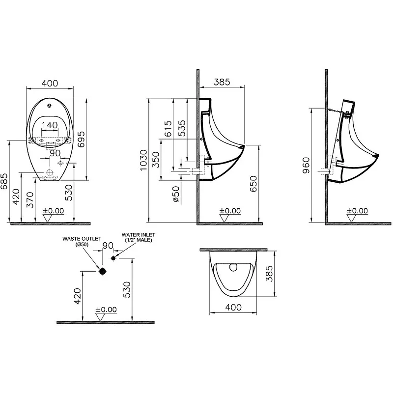 4106B003-5598 Писсуар VitrA Arkitekt с сенсорным смывом, питание от сети