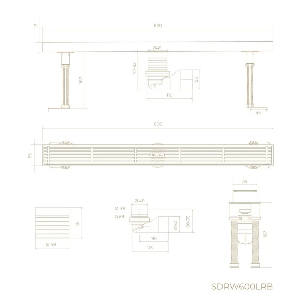 Душевой трап линейный Knotlor SDRW0600LRB, бронза