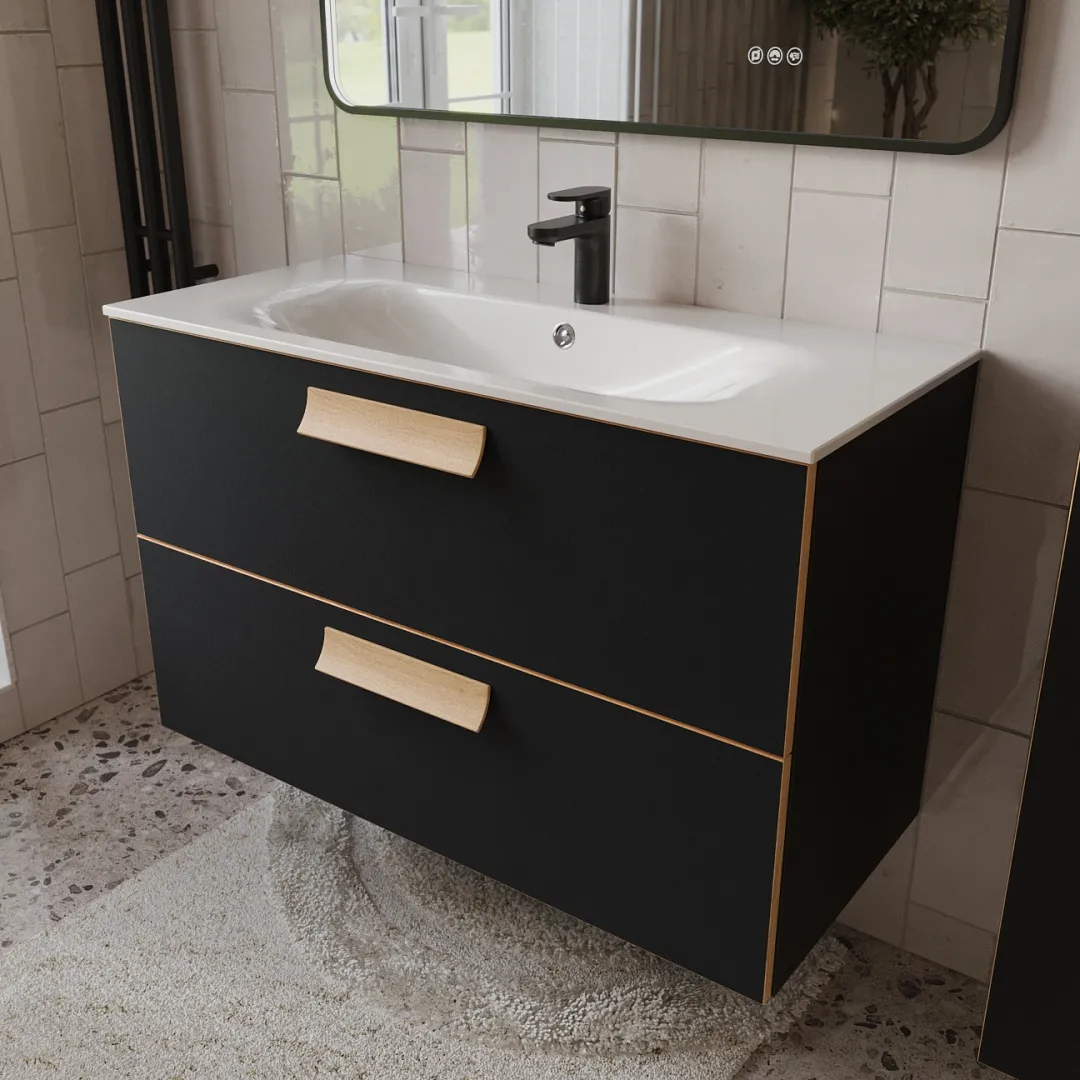 Тумба с раковиной подвесная (100см) Terminus Noto NOT101002099901O, черный soft touch