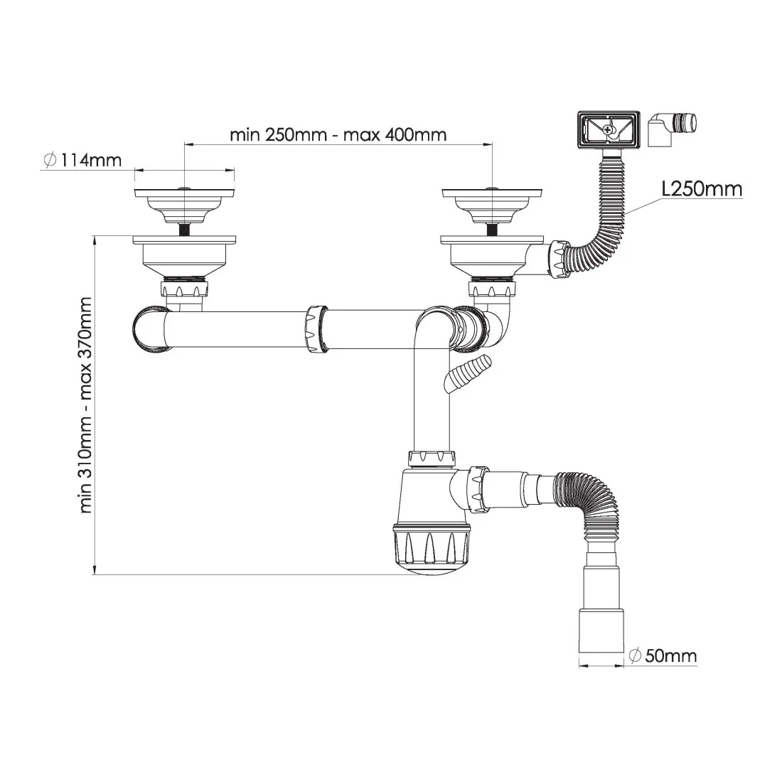 Сифон для двойной кухонной мойки с переливом Nova NV1197