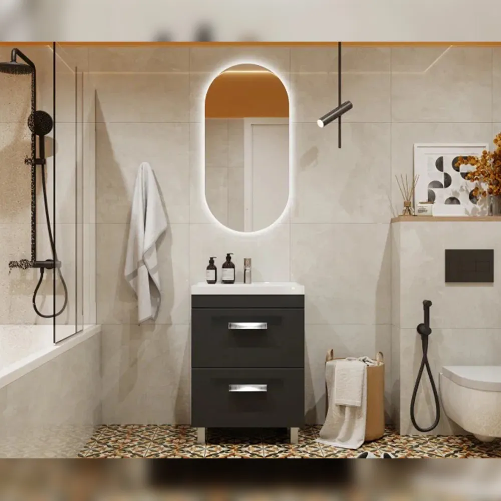 Тумба с раковиной напольная Velvex Orlando tn.ORL.CLA.60.2Y графит, 60 см