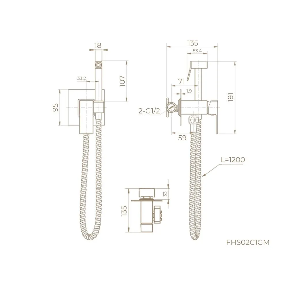 Гигиенический душ со смесителем встраиваемый Knotlor FHS02C1GM, вороненая сталь