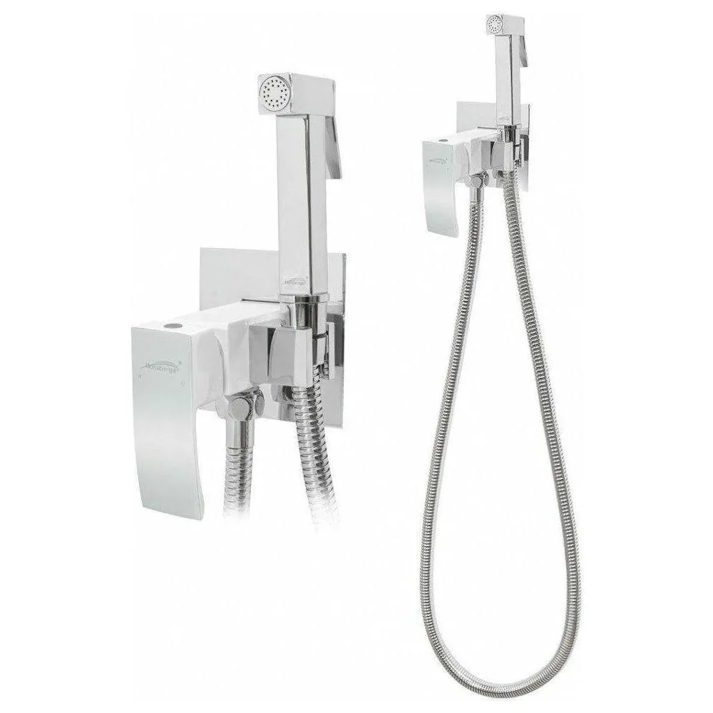 Гигиенический душ со смесителем встраиваемый Hansberge H3077W, хром/белый