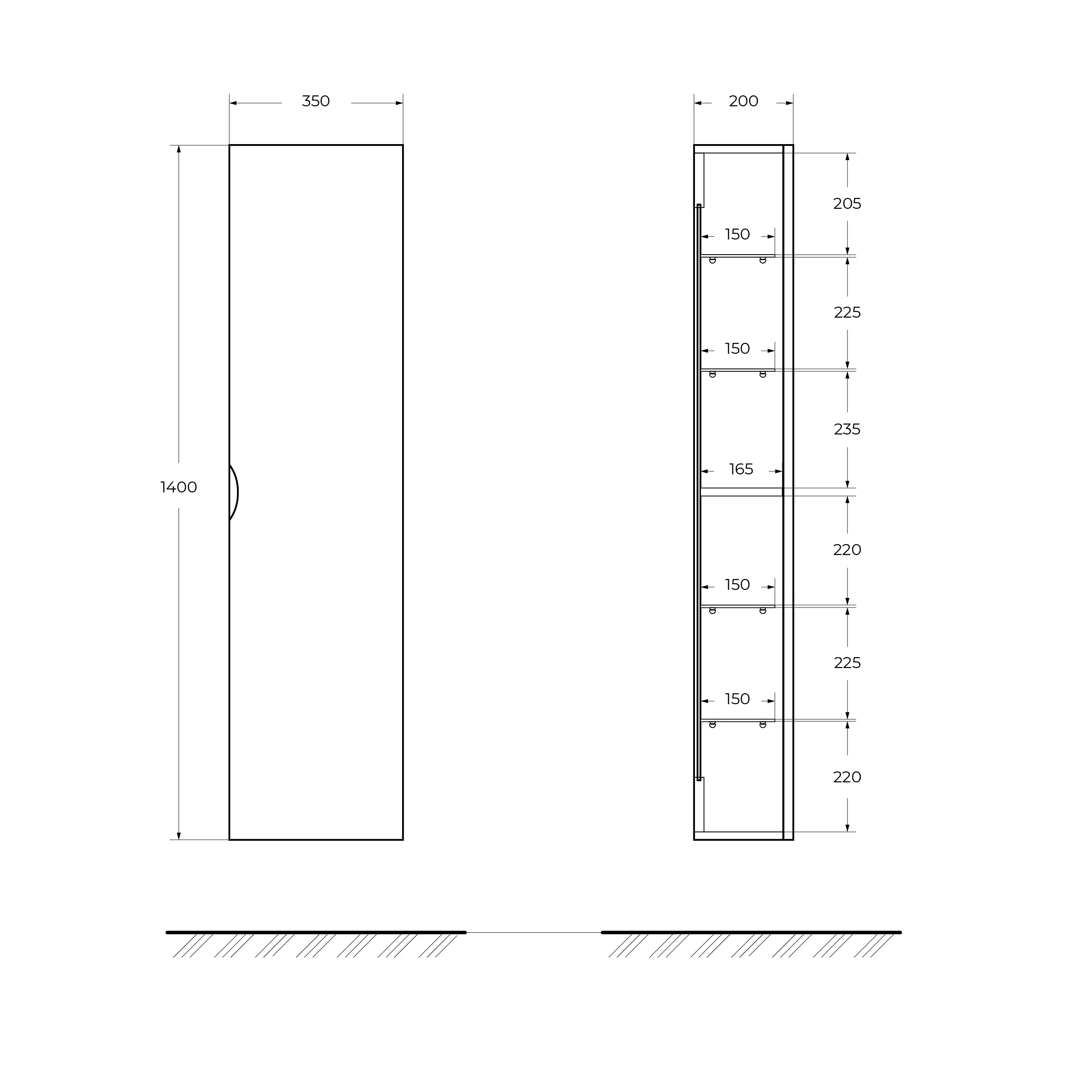 Колонна подвесная с дверью, реверсивная Cezares Idra 350х200х1400, Rovere Tabacco (55539)
