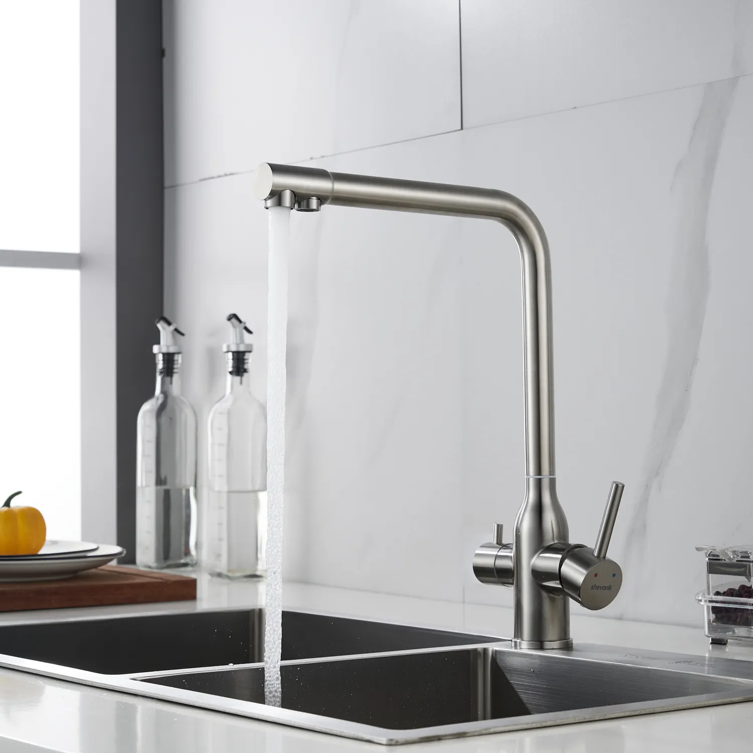 Смеситель для кухни с подключением фильтра Shevanik S248L, сатин