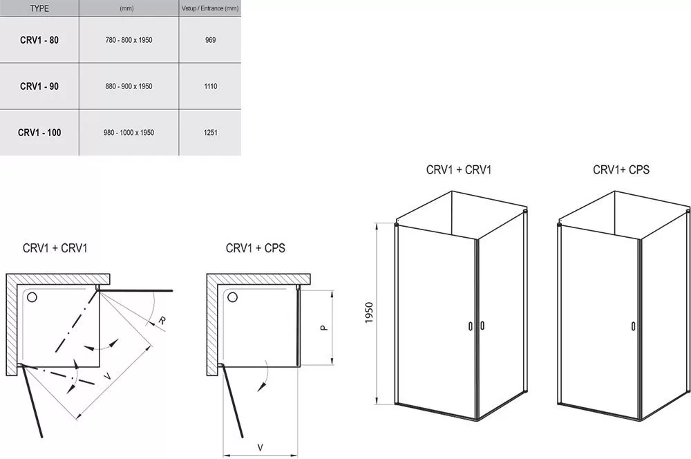 Душевая дверь Ravak Chrome CRV1-100 1QVA0C01Z1