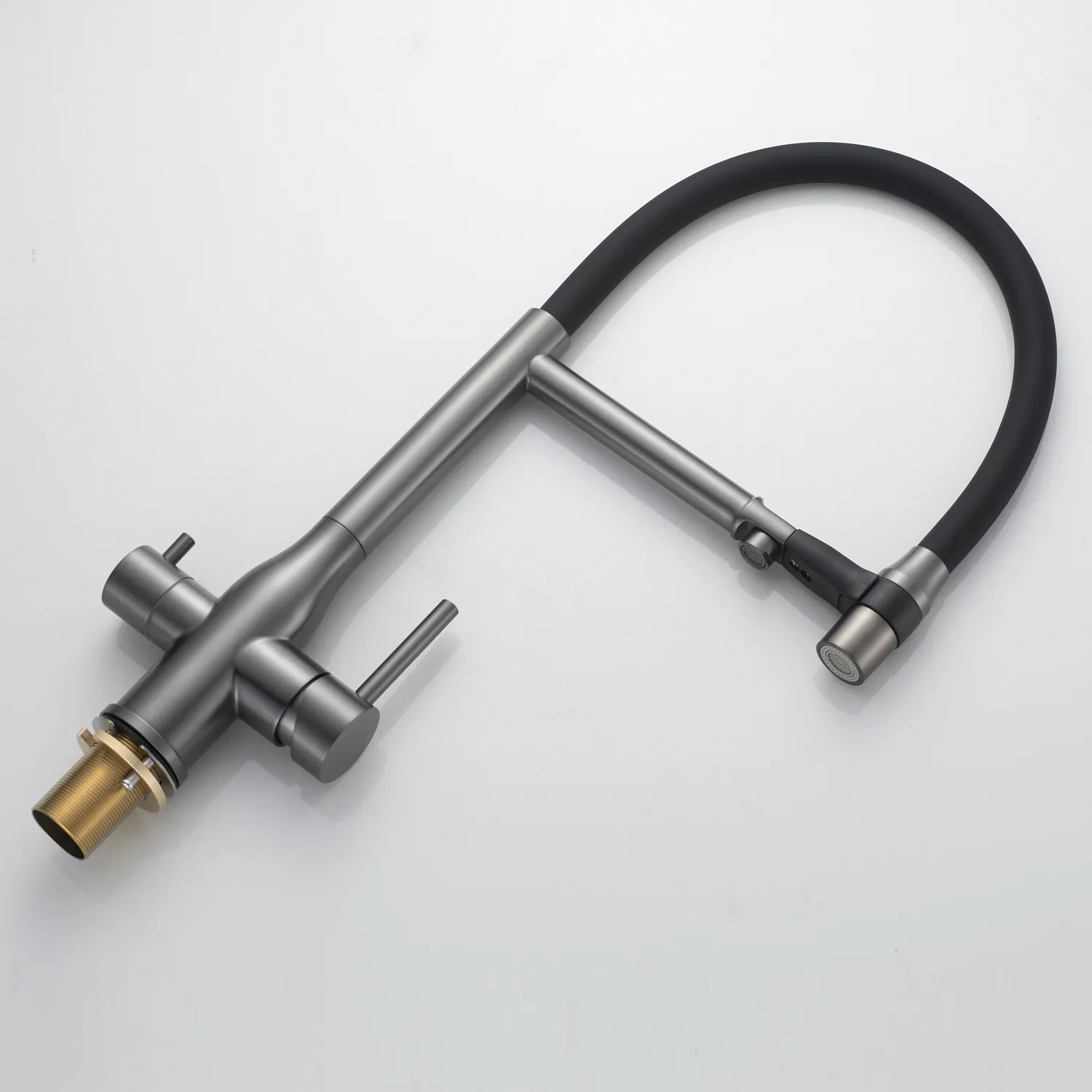 Смеситель для кухни с гибким изливом и подключением фильтра Shevanik S378T, оружейная сталь