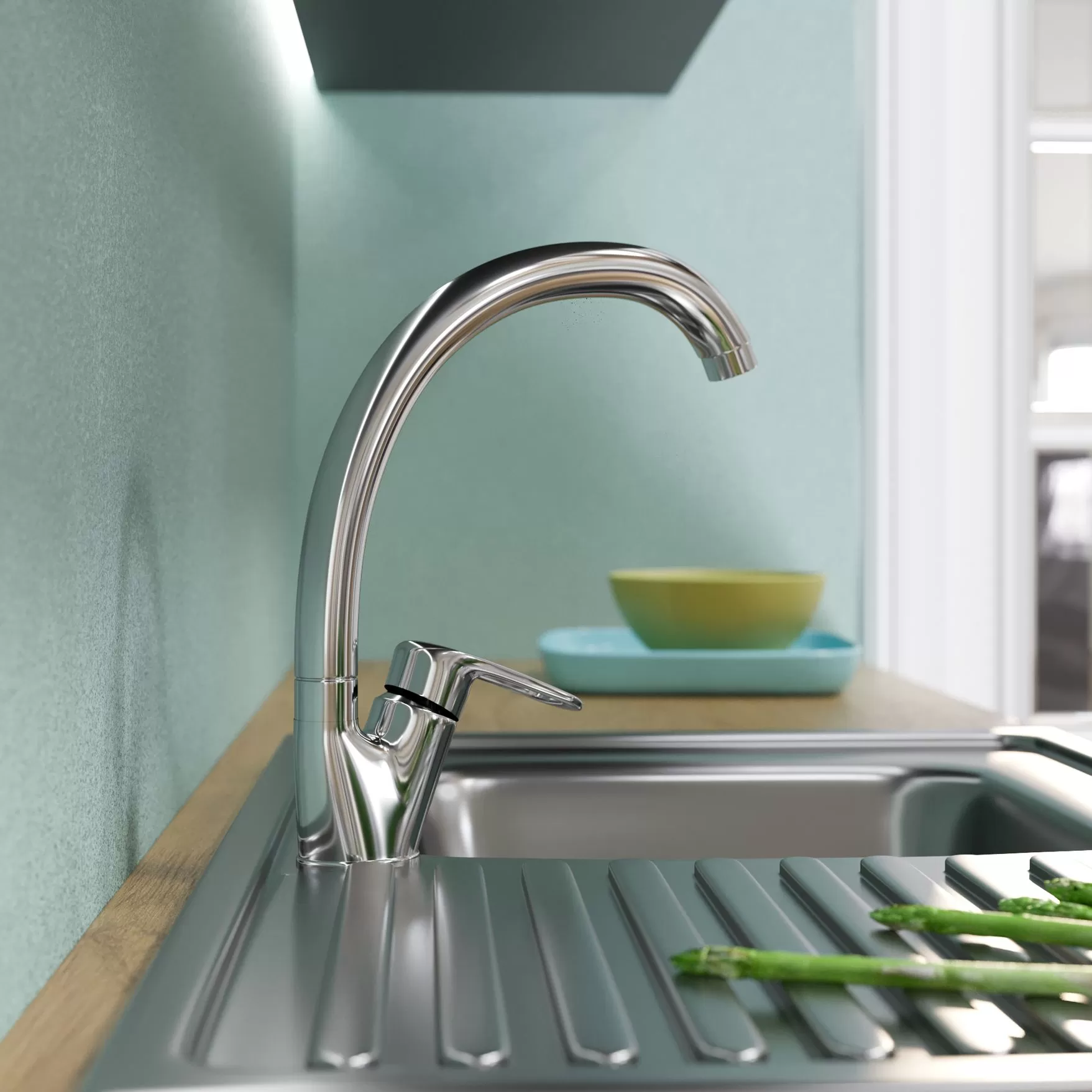 Смеситель для кухни MIXLINE ML06-032 высокий излив боковая ручка (522131)