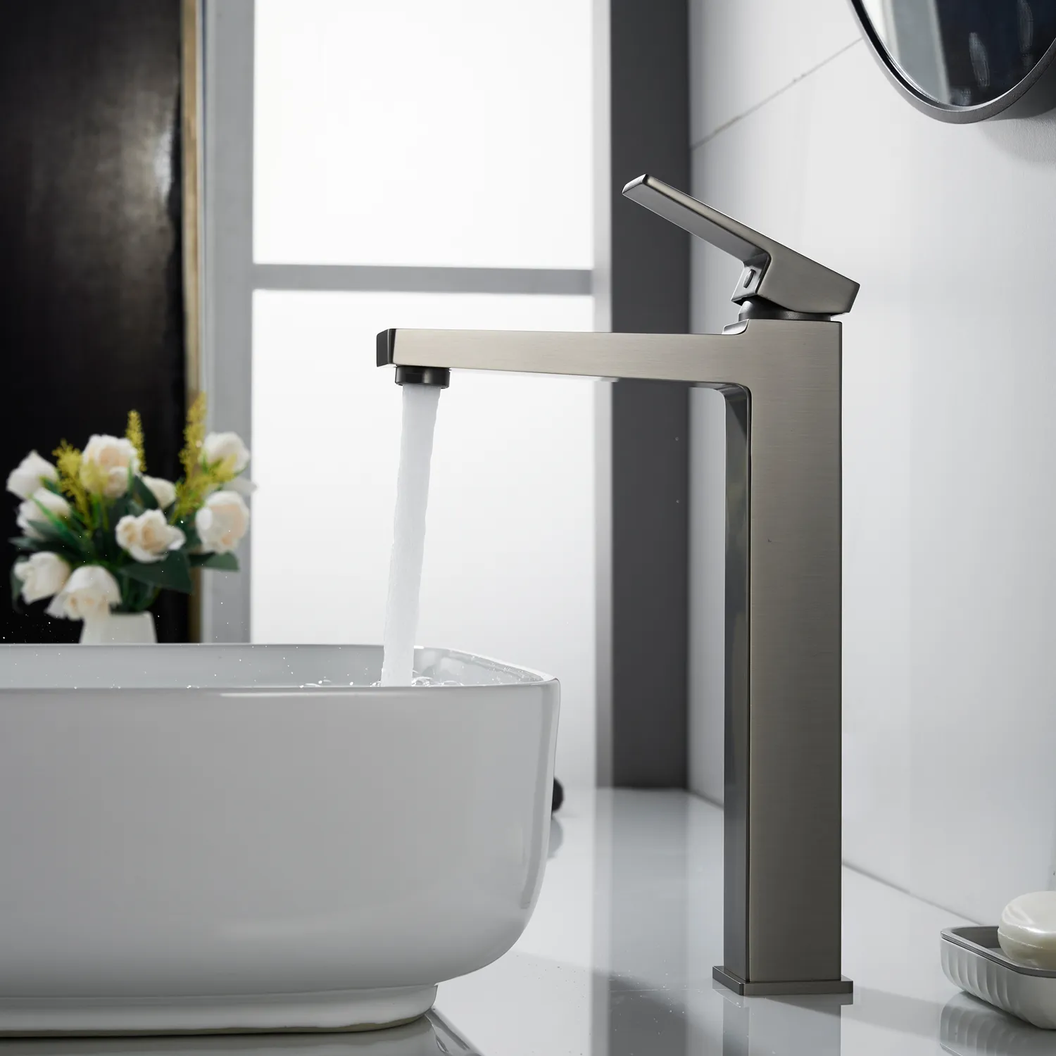 Смеситель для раковины высокий Rose R2811T, оружейная сталь