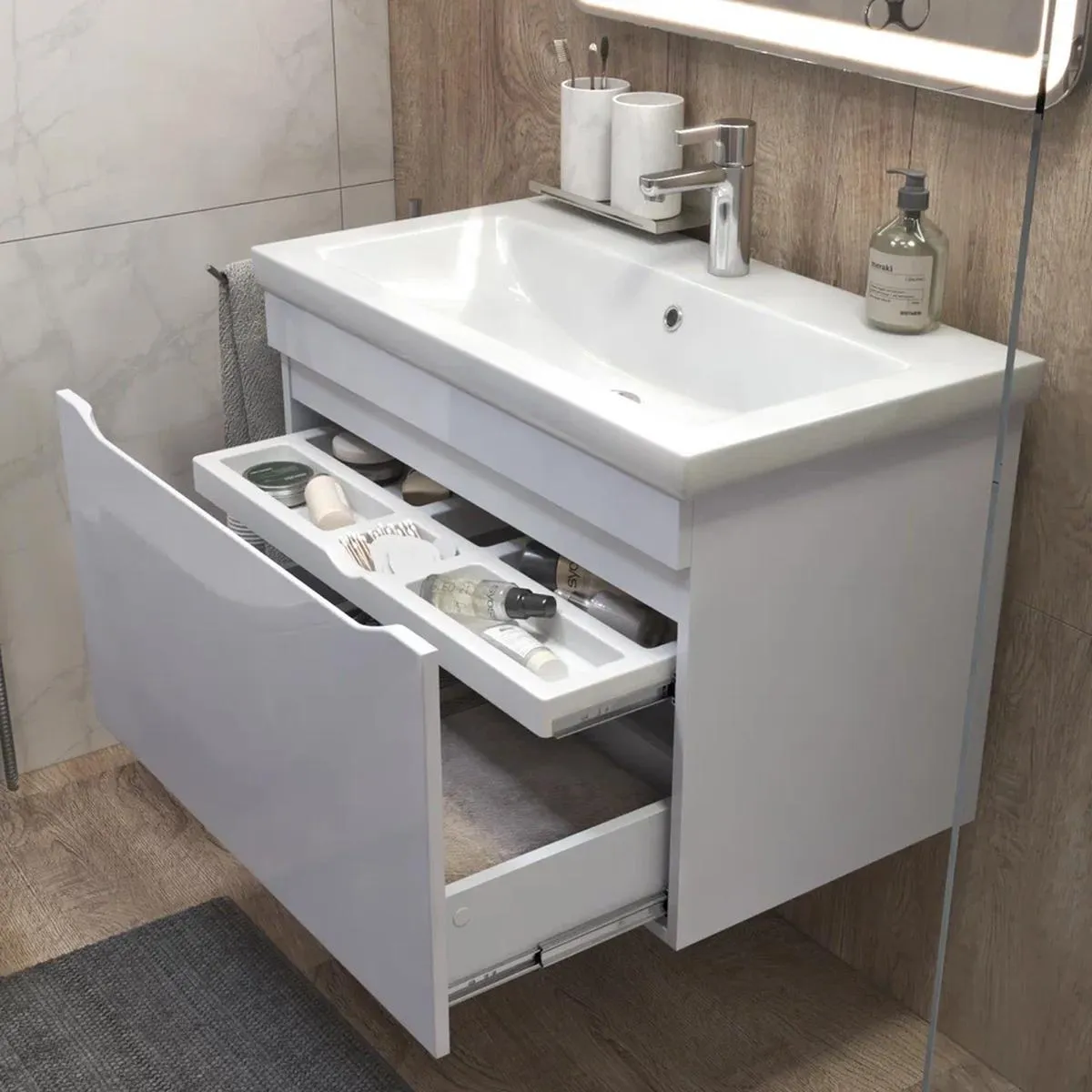 Тумба с раковиной подвесная VIGO Grani 166, 80 см