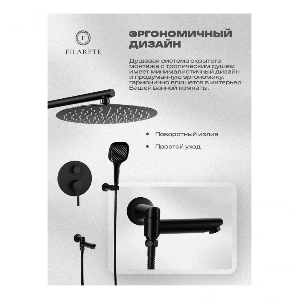 Душевая система встраиваемая FILARETE Roun FL1026BL, черный