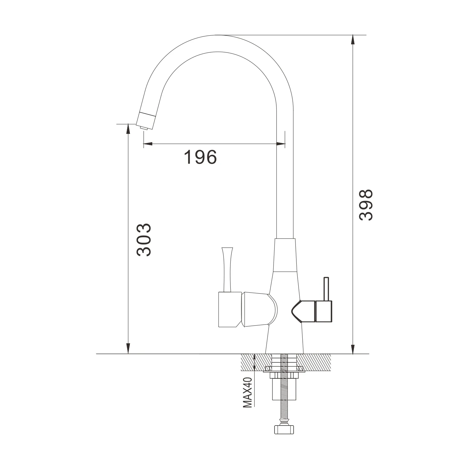 Смеситель для кухни с подключением фильтра Shevanik S428T, оружейная сталь