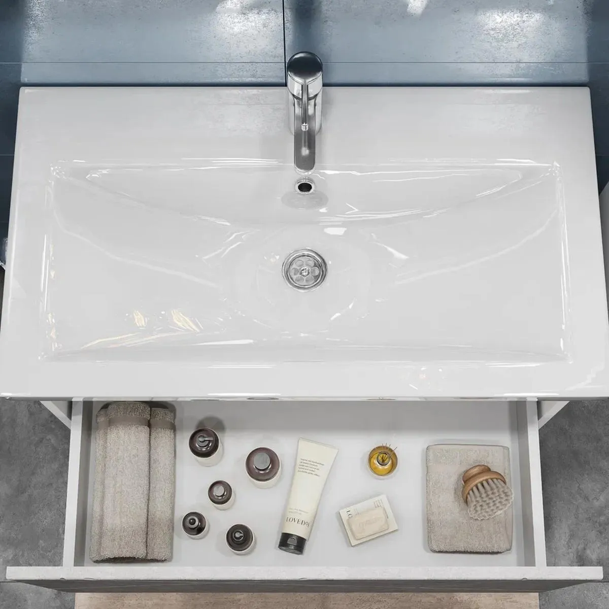 Тумба с раковиной подвесная VIGO Geometry 035 бетон, 80 см