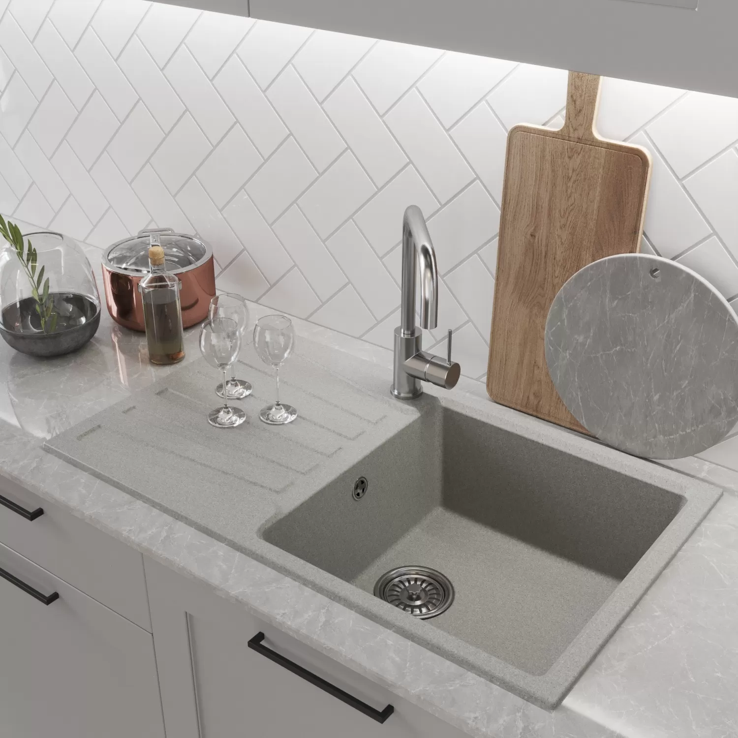 Мойка MIXLINE ML-GM20 с крылом, серая (310), 830*480*190мм NEW (552002)