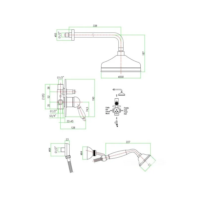 Душевая система встраиваемая Fiore IMPERIAL 83ZZ5138, бронза