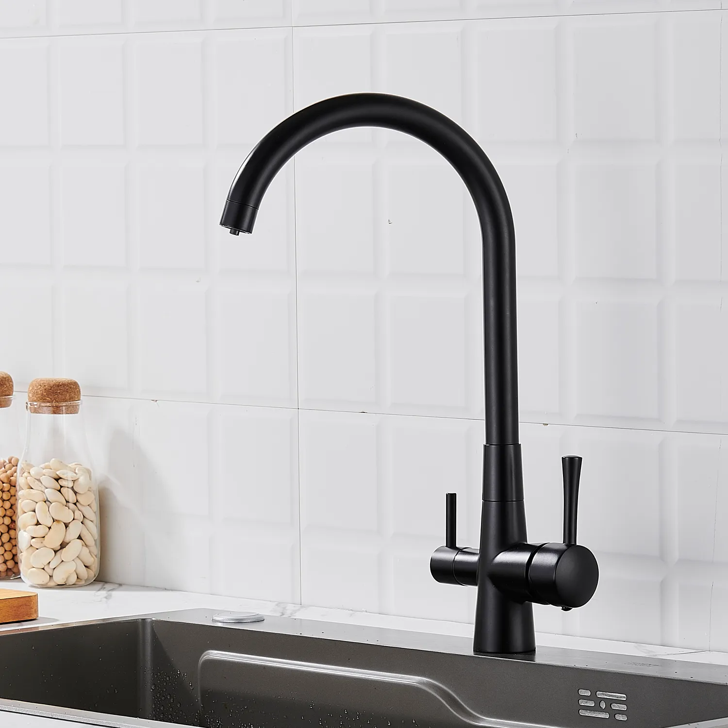 Смеситель для кухни с подключением фильтра Shevanik S428H, черный