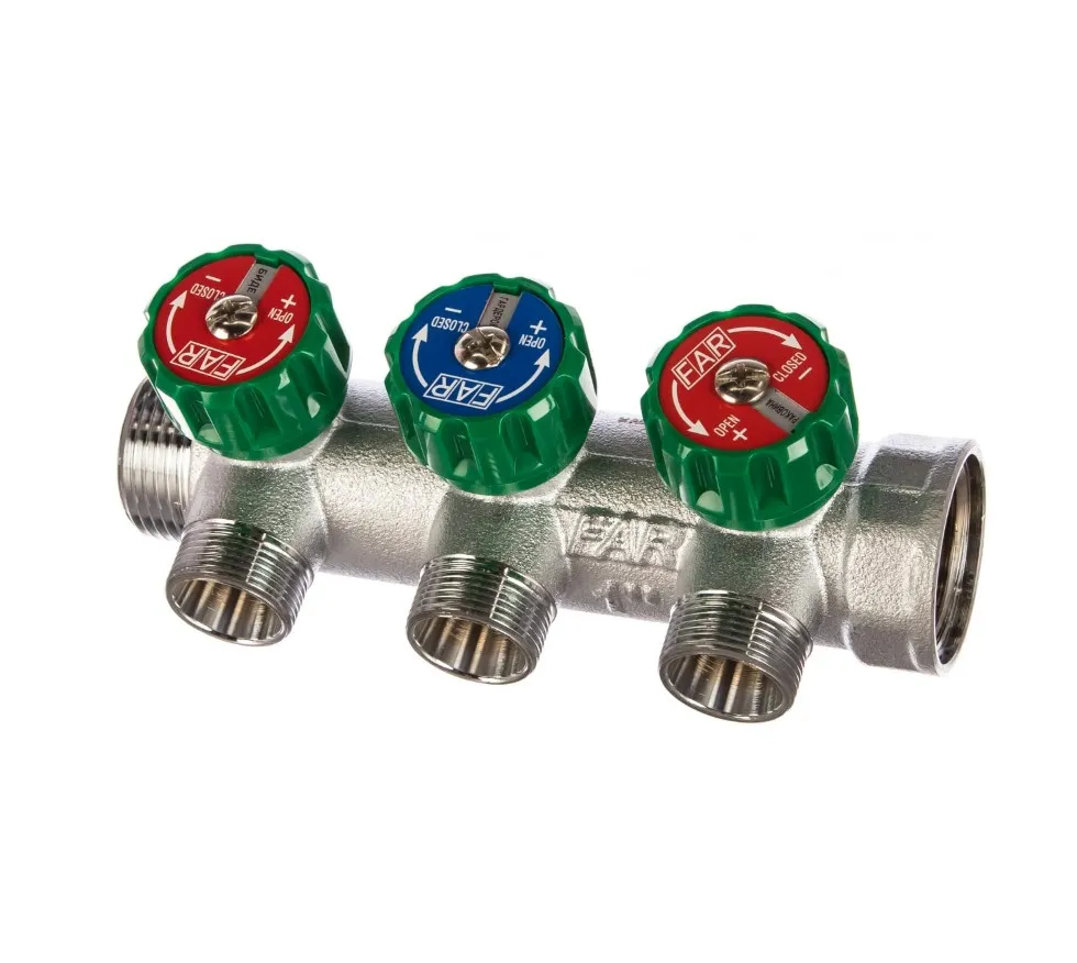 Коллектор регулирующий FAR 3/4"х1/2"EU (ВР-НР) на 3 отвода, с вставкой под плоское уплотнение (FK 3822 3412UN)