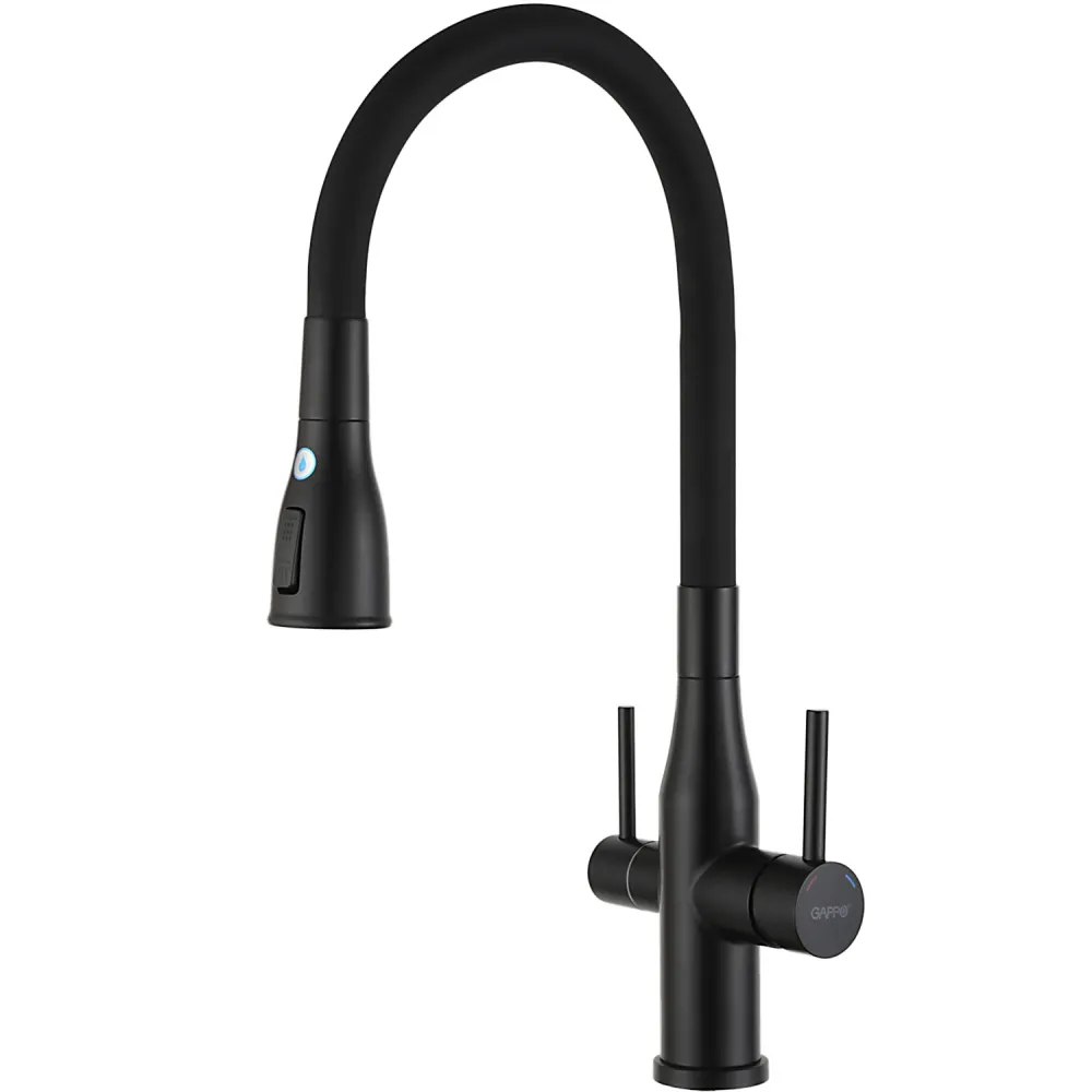 Смеситель для кухни с гибким изливом и подключением фильтра GAPPO G4399-66, черный