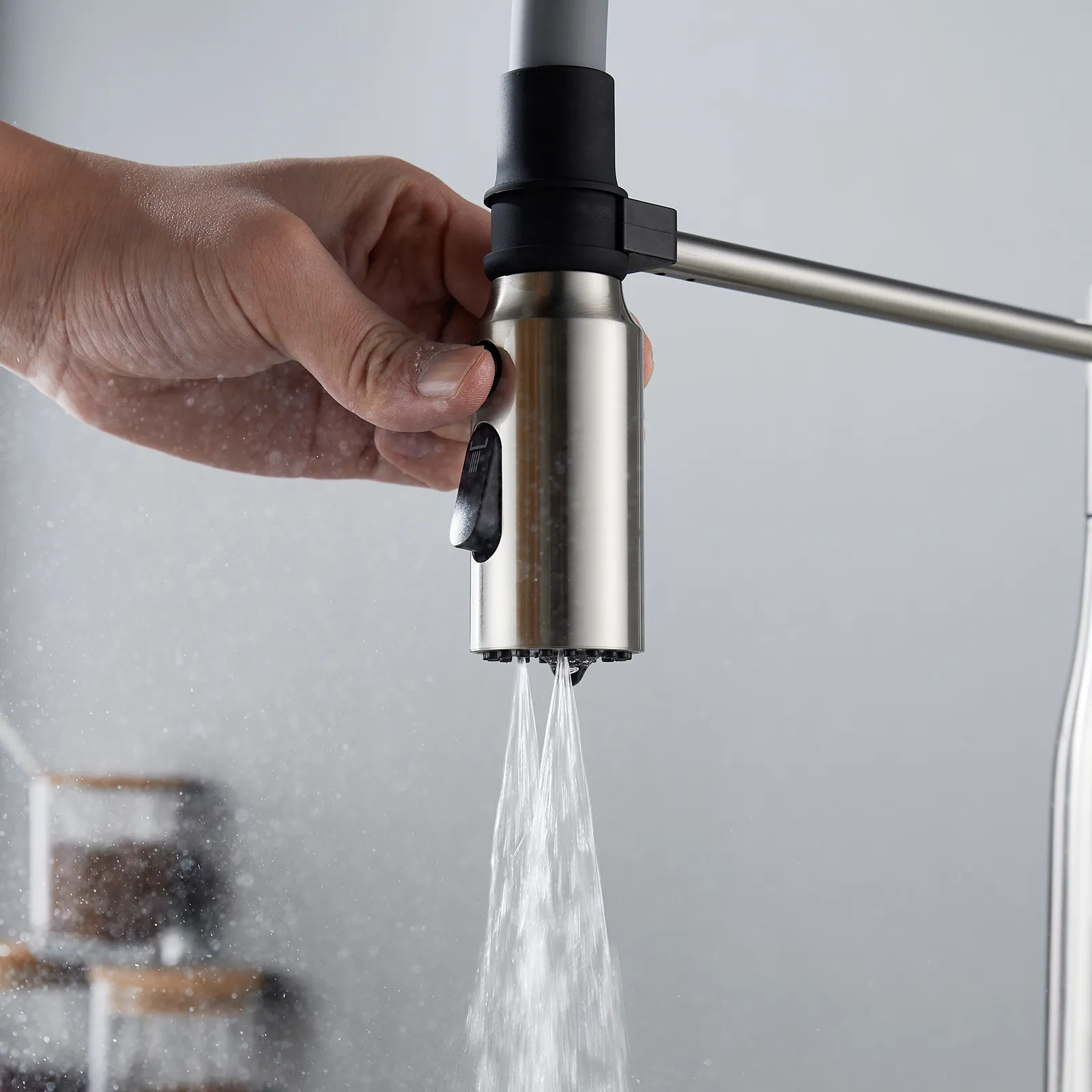 Смеситель для кухни с гибким изливом и режимом "душ" Shevanik S123L-9, сатин