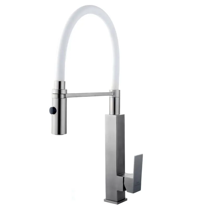 Смеситель для кухни с гибким изливом FASHUN A54102-8, сатин/белый