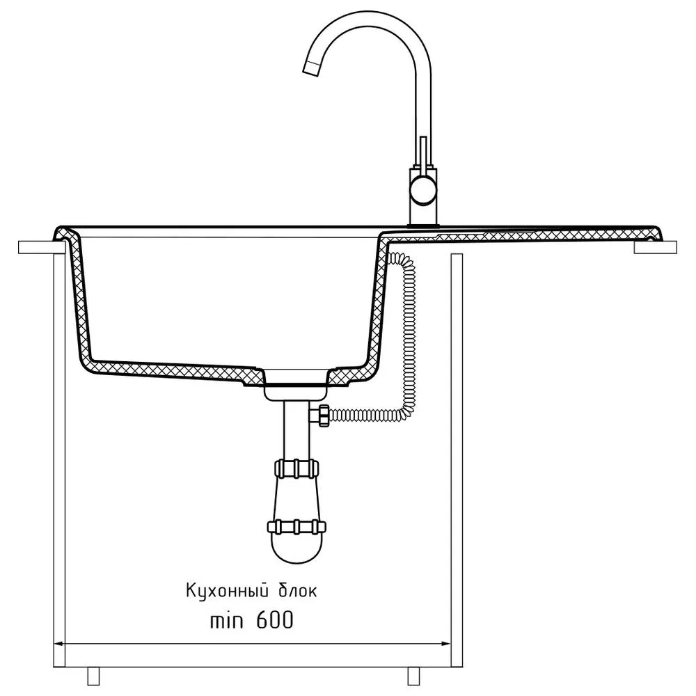 Кухонная мойка GranFest LEVEL 860L, иней