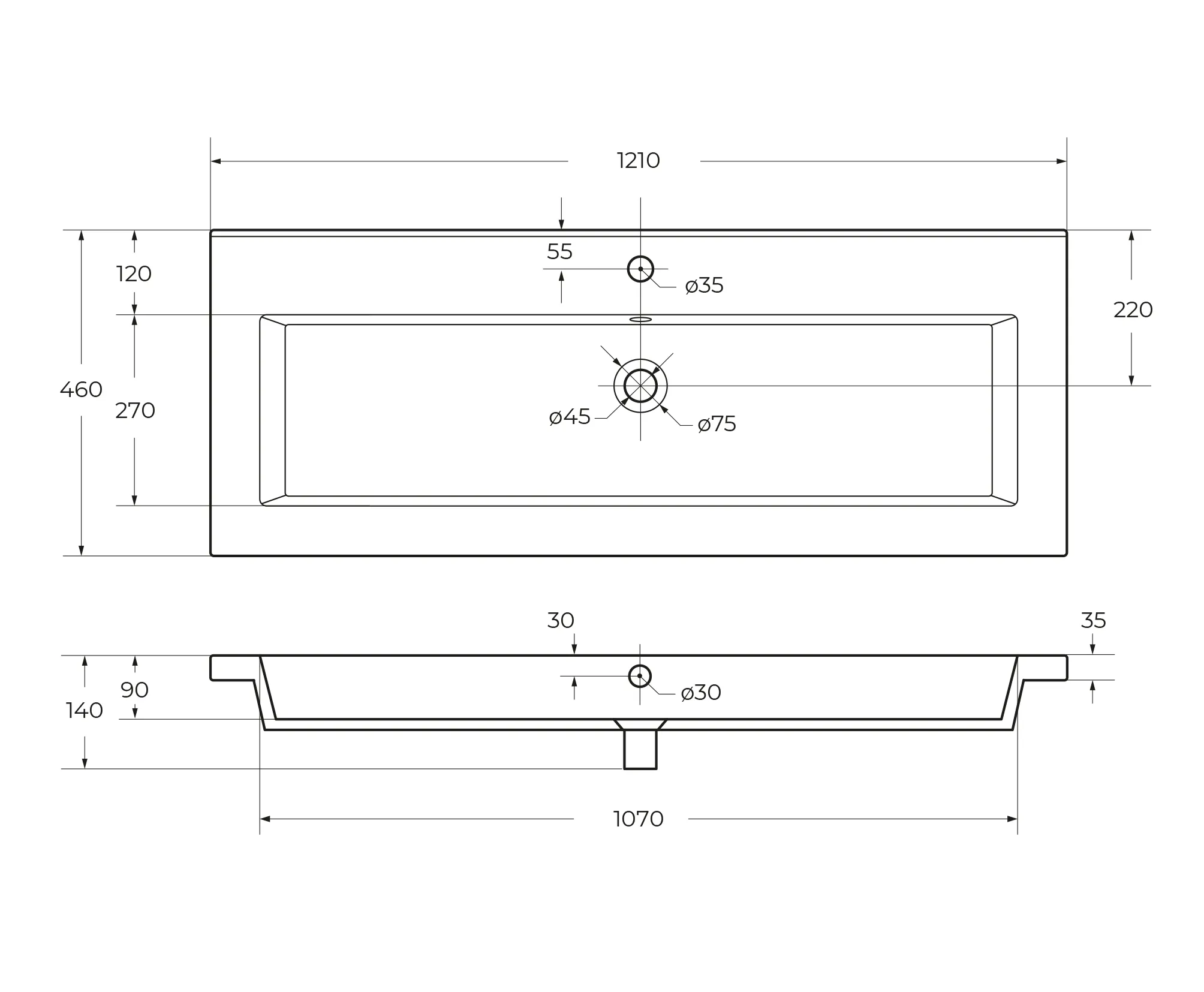 Керамическая раковина Cezares 1210х460х140 (CZR-8070-120)