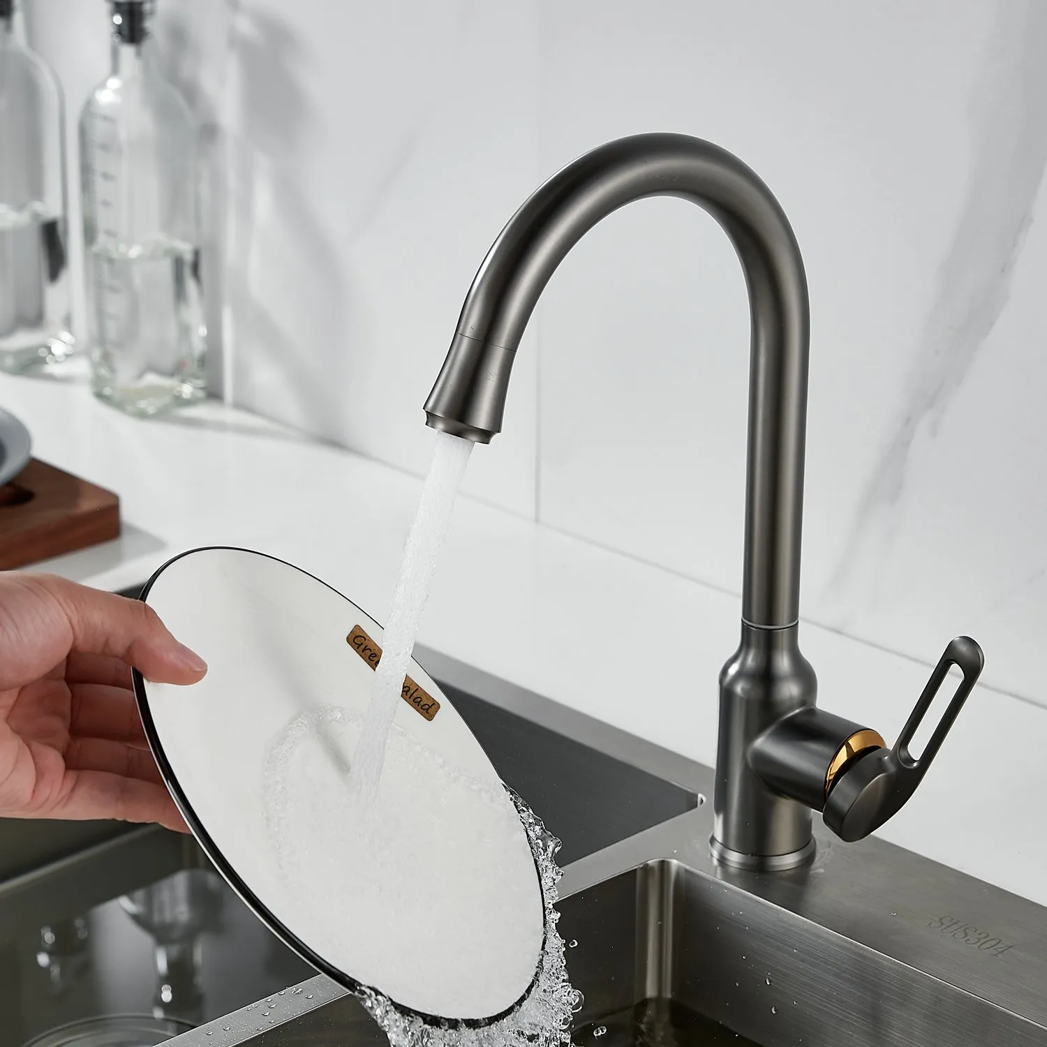 Смеситель для кухни Raffine F103T, оружейная сталь