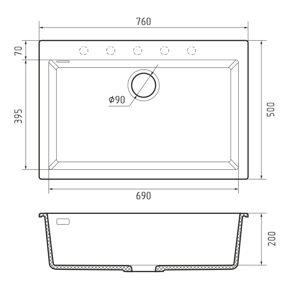 Кухонная мойка Rivelato ZENO ZN-7650, серый