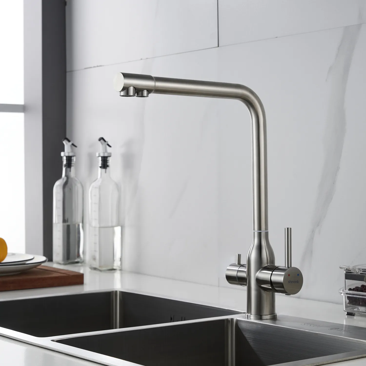 Смеситель для кухни с подключением фильтра Shevanik S248L, сатин
