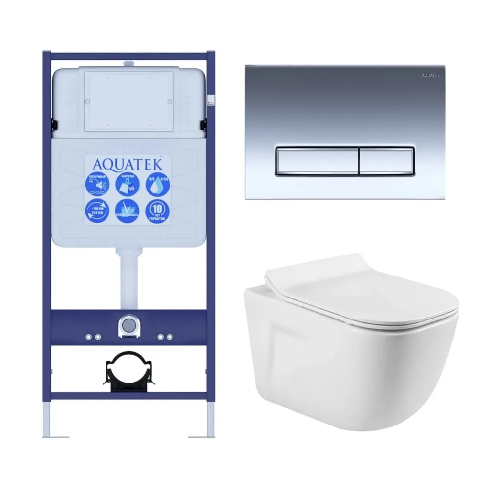 SET AQUATEK ДИВА-023 4в1 (рама AQUATEK Standard INS-0000012+ кркпеж KKI-0000002+клавиша KDI-0000023+унитаз ДИВА AQ2012-00 с тонким сиденьем soft-close
