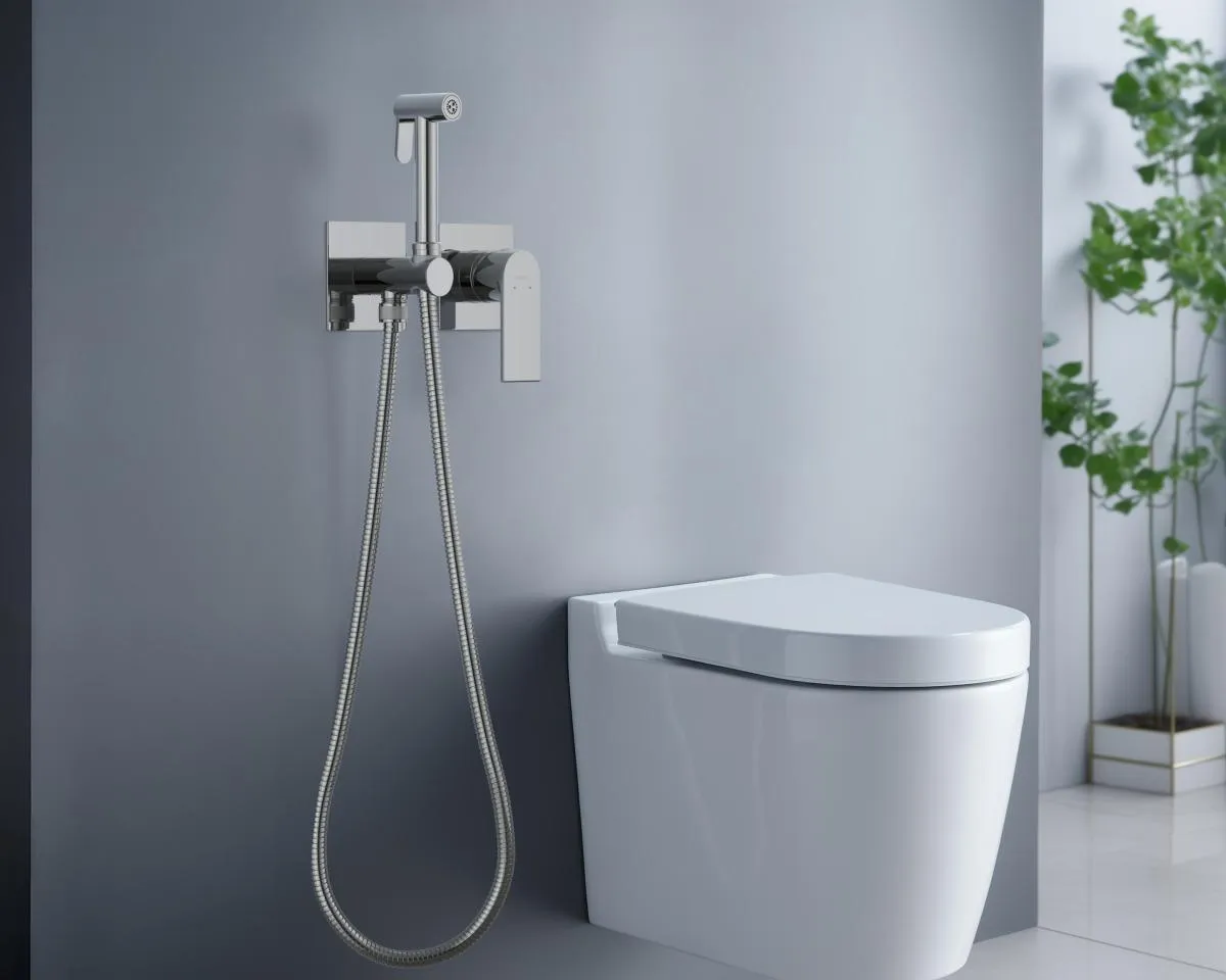 Комплект для гигиенического душа встроенный 2 отв. (смеситель + гигиеническая лейка + шланг) AQUATEK ЛИРА, хром AQ1420CR